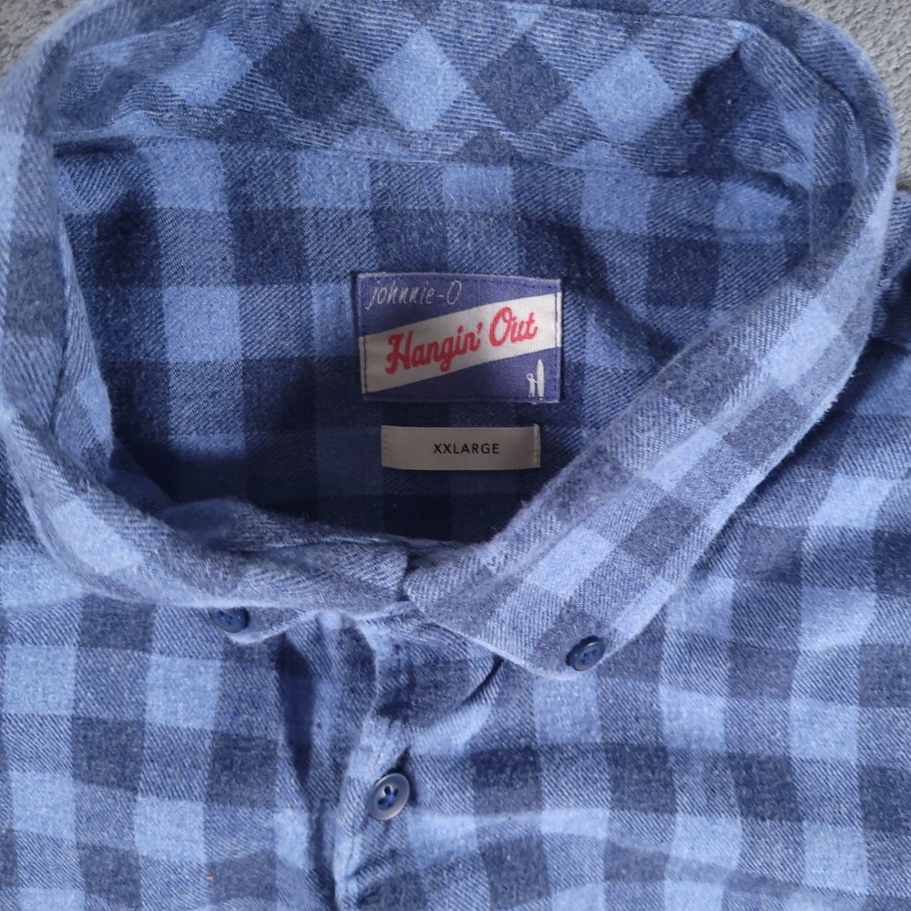 Johnnie-O Button Down Shirt Men XXL Laguna Blue Buffalo Check Flannel Hangin Out - Picture 3 of 8